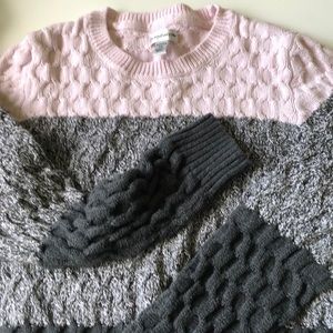 Pink and grey cable knit pullover sweater